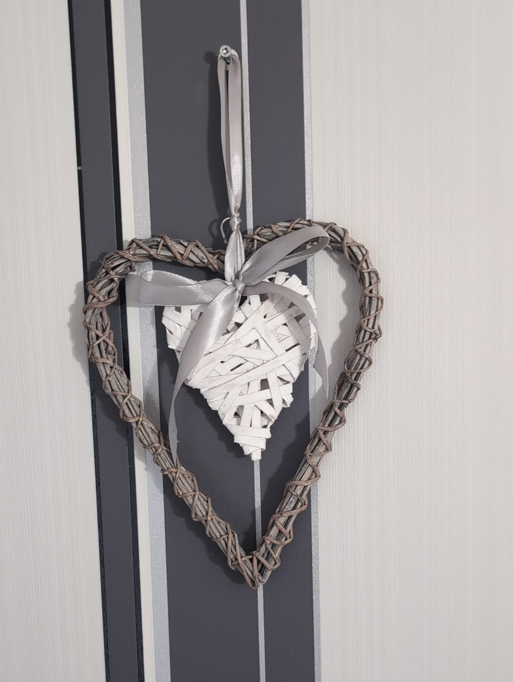 Woven Heart Wall Hanging - White & Gray